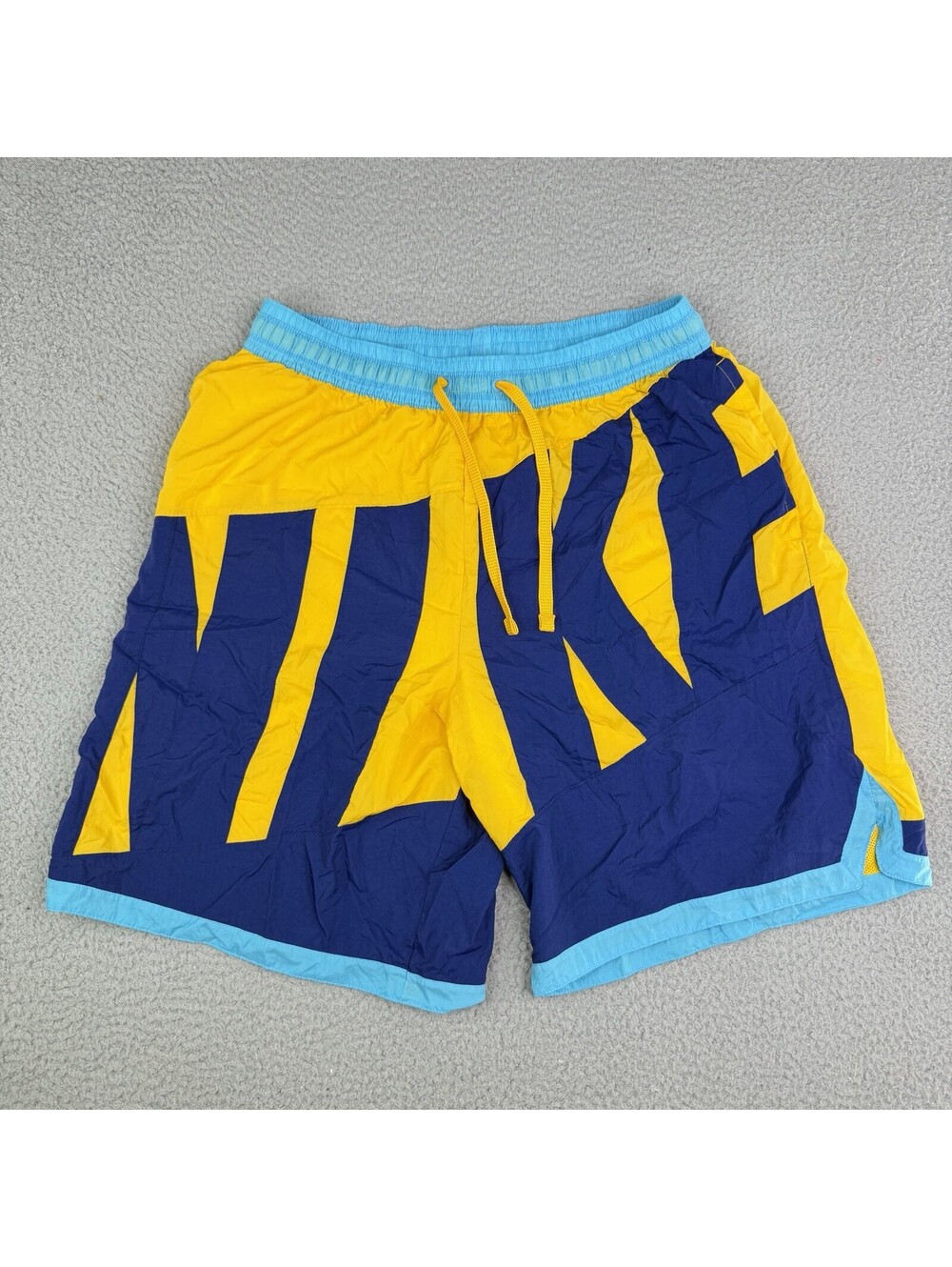 Nike Throwback Basketball Shorts Mens XXL Yellow Blue Mesh Lined AT3165-739